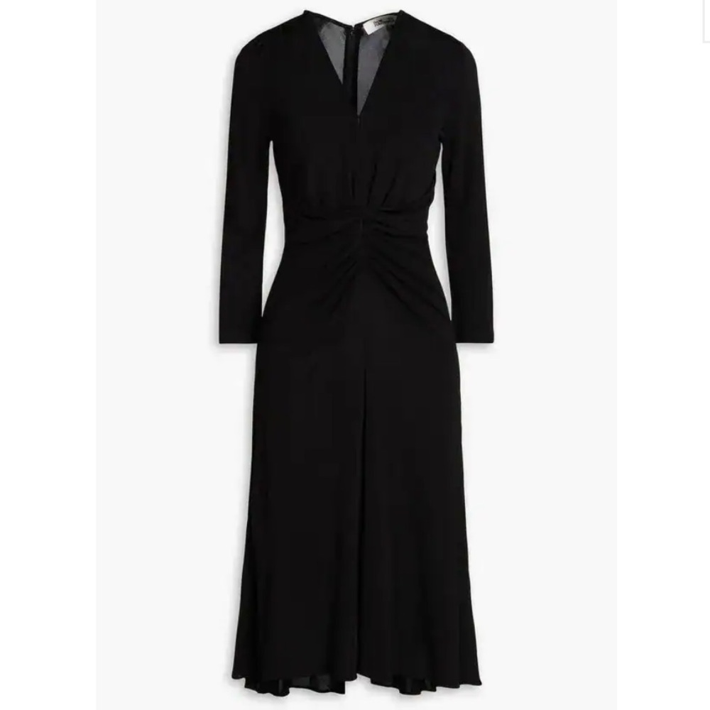 Diane Von Furstenberg jersey ruched Black Long Sleeve Dress size L